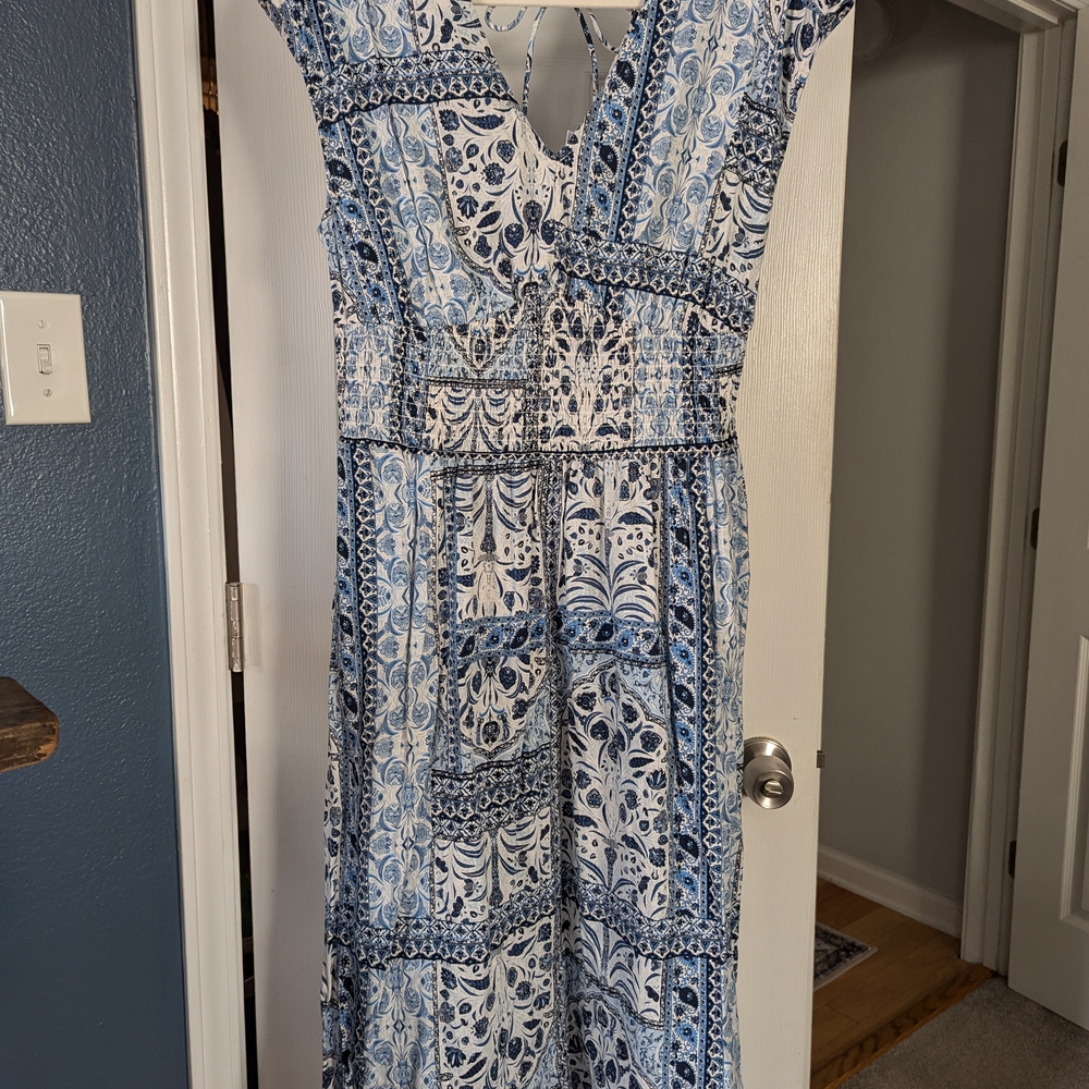 Blue and White Paisley Dress
